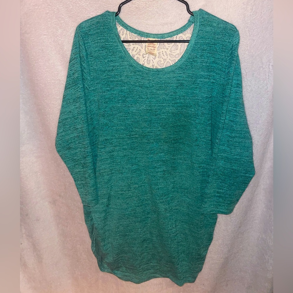 Faded Glory XL Long Sleeve Turquoise Shirt with Lace Pattern on back